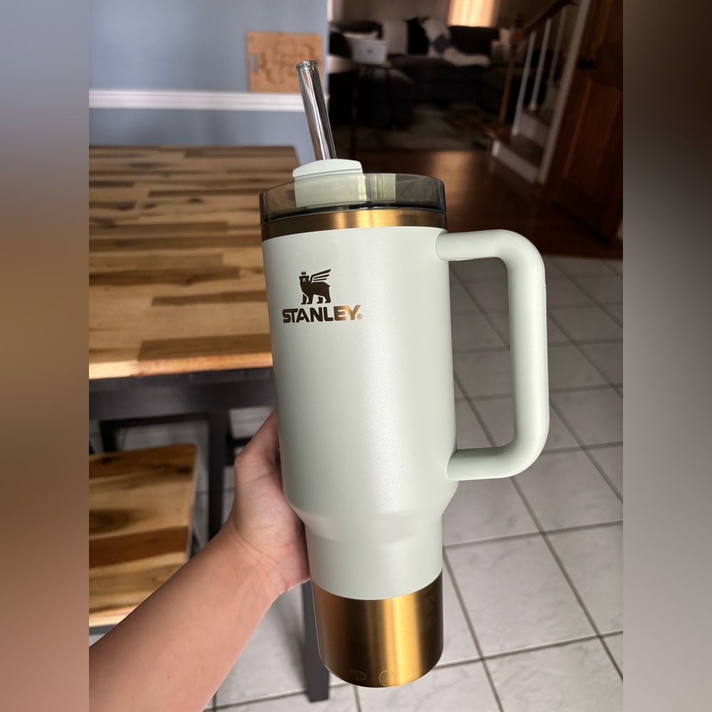 Stanley Mint Green Travel Mug with Handle and Straw